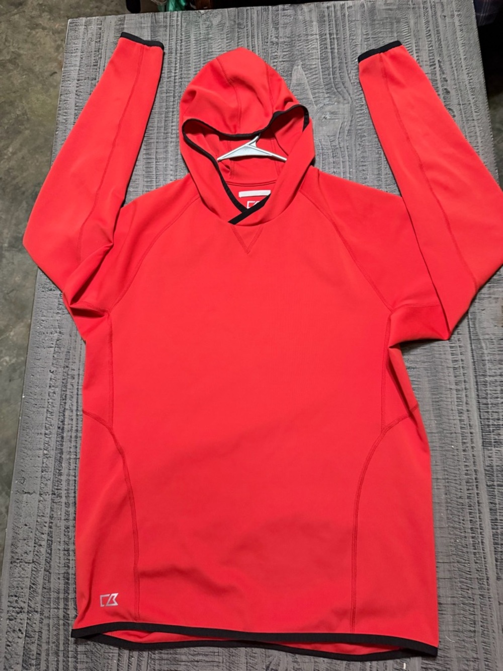 Cutter & Buck Red-dish Orange Form Fitting Hooded Pullover with Black Trim